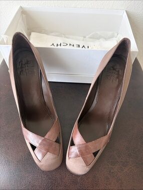 GIVENCHY Taupe Satin and Leather Heels 7.5